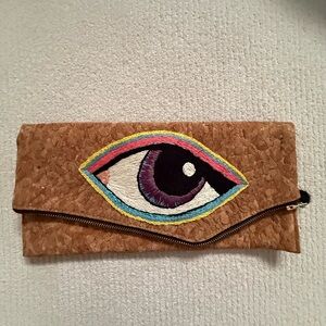 Embroidered Eye Clutch - Tan and Multicolor